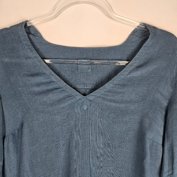 120% Lino Linen Dress Sz 38 XS Blue Tunic Bell Sleeves Lagenlook - Picture 4 of 10